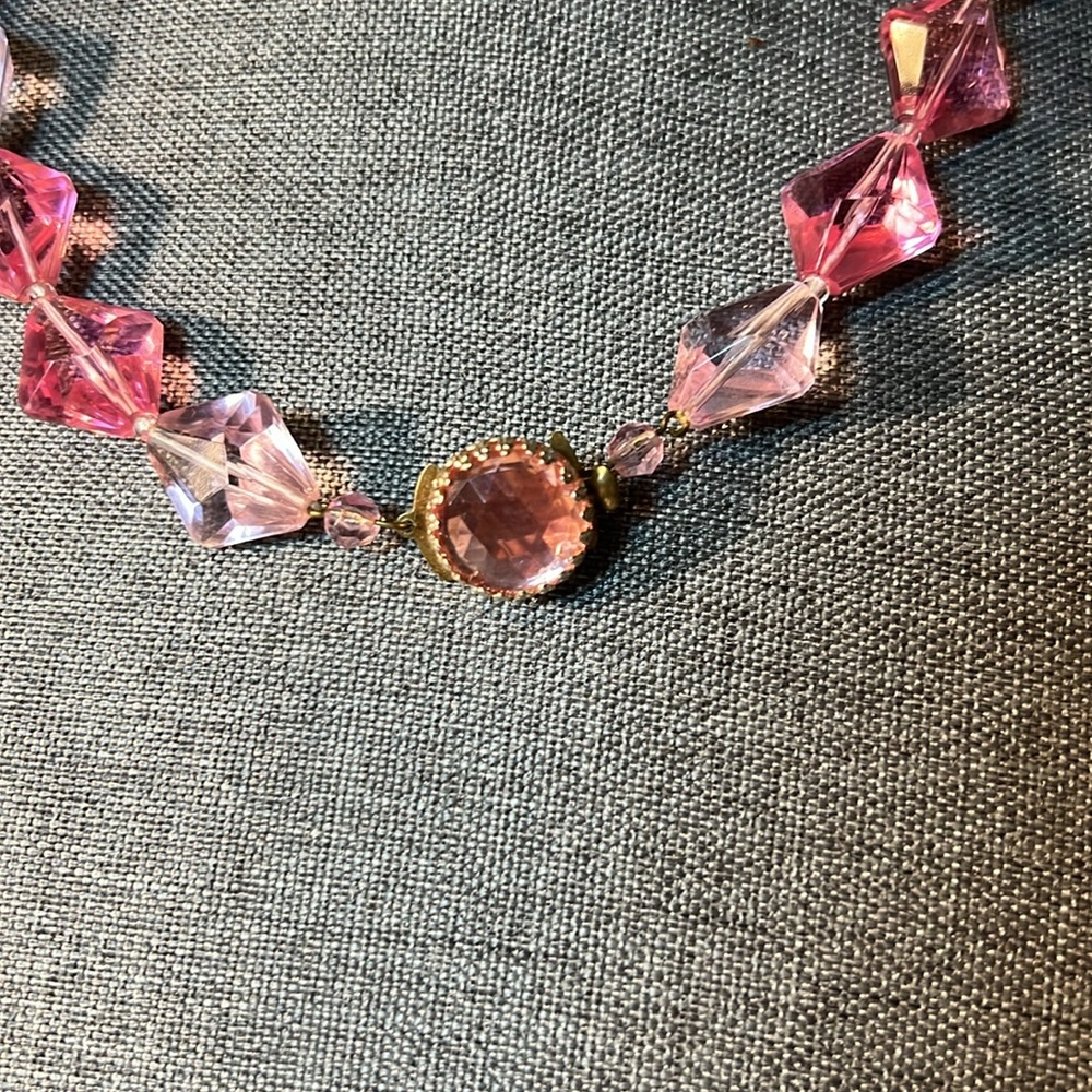Vintage W. Germany Signed Pink Lucite Beaded Necklace 22” Great - Picture 3 of 4